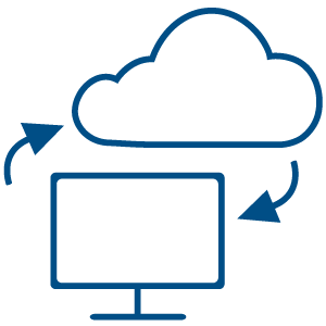 Illustration of a desktop being backed up in a cloud